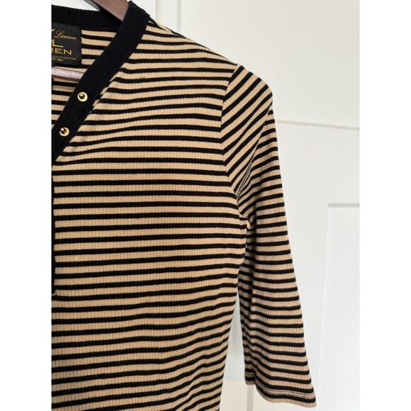 Vintage Lauren Ralph Lauren Women's Henley Top Petite Large 3/4 Sleeve Y2K Vibes - Picture 2 of 10